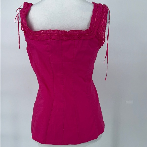 Guess Women’s Y2K Pink Lace Trim Button Front Corset Cami Top Stretch Size M - Picture 4 of 11